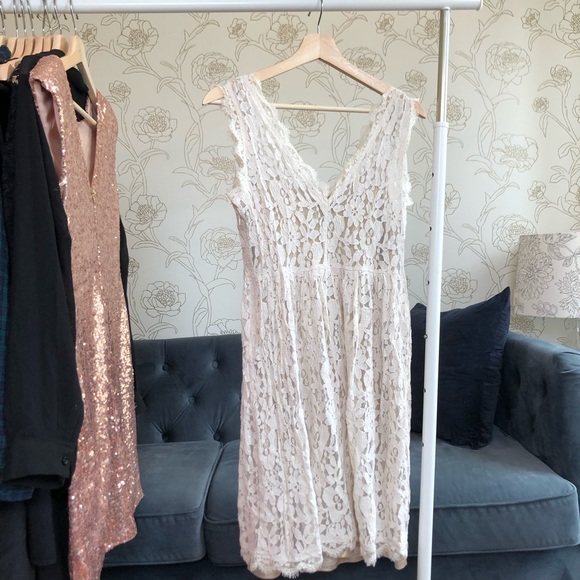 Anthropologie Lace Cream Midi Dress with Gold Slip - Picture 2 of 3